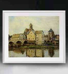【油絵 直筆仕上げ】シスレー Moret-sur-Loing, Morning アートフレーム サイズ 額入りL 【油彩 布キャンバス 国内生産】 絵画 販売 風景画 641&times;531mm 複製画 送料無料｜絵画販売アートレスト