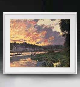 【油絵 直筆仕上げ】クロード・モネ ブジーヴァルのセーヌ川、夕暮れ アートフレーム サイズ 額入りL 【油彩 布キャンバス 国内生産】 絵画 販売 風景画 641×531mm 複製画 送料無料|絵画販売アートレスト
