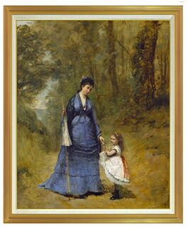 【油絵 直筆仕上げ】コロー Madame Stumpf and Her Daughter F50 【油彩 キャンバス 国内生産 表面インテリア】絵画 販売 50号 大きな絵画サイズ 額入り 人物画 1303&times;1047mm 複製画 送料無料｜絵画販売アートレスト