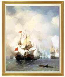 【油絵 直筆仕上げ】Battle of Chios on 24 June, 1770 Ivan Aivazovsky F50 【油彩 キャンバス 国内生産 表面インテリア】絵画 販売 50号 大きな絵画サイズ 額入り 風景画 1303&times;1047mm 複製画 送料無料｜絵画販売アートレスト