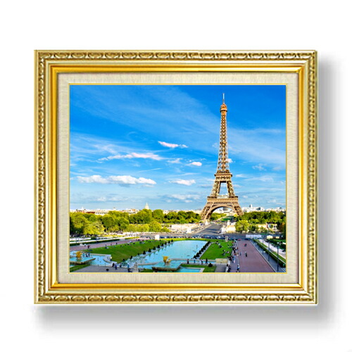 手書き油絵 パリの風景 エッフェル塔 額付 絵画 インテリア 油彩画