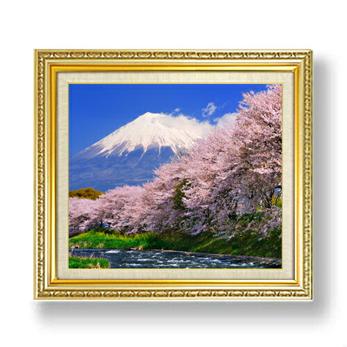 【油絵 直筆仕上げ】富士山 -桜-  Ｆ10サイズ 額入り 【額入り】 油彩 風景画 オリジナルインテリア絵画 風水画 673×599mm 複製画 送料無料 プレゼント ギフト 開店祝い 開業祝い 退職祝い 新築祝い リビング 玄関 モダン アートフレーム 壁掛け