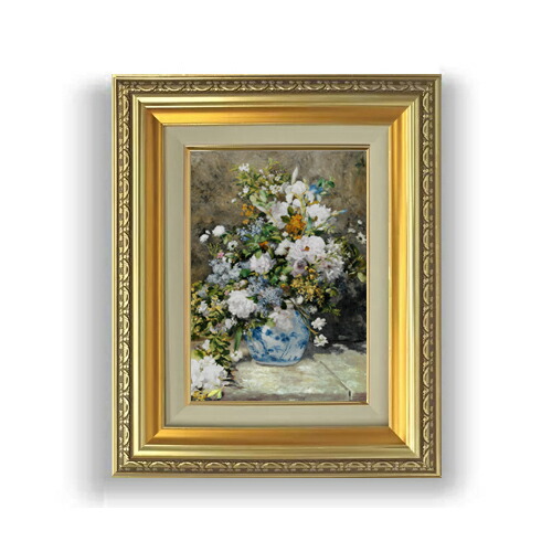 【油絵 直筆仕上げ】ルノワール  春のブーケ  ＳＭサイズ 額入り   油絵直筆仕様げ 372×303mm 額縁ガラス板 ｜ 絵画  アート インテリア 壁掛け複製画