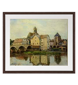 【油絵 直筆仕上げ】シスレー Moret-sur-Loing, Morning アートフレーム サイズ 額入りL:ブラウン 【油彩 布キャンバス 国内生産】 絵画 販売 風景画 651×541mm 複製画 送料無料|絵画販売アートレスト