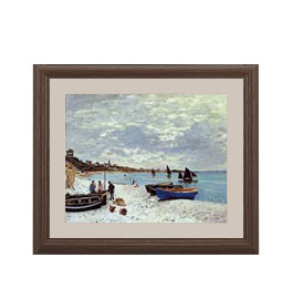 【油絵 直筆仕上げ】クロード・モネ The Beach at Sainte -Adresse アートフレーム サイズ 額入りS:ブラウン 【油彩 布キャンバス 国内生産】 絵画 販売 風景画 321×271mm 複製画 送料無料|絵画販売アートレスト
