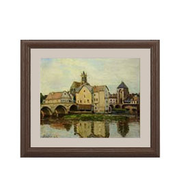 【油絵 直筆仕上げ】シスレー Moret-sur-Moing, Morning アートフレーム サイズ 額入りＳ：ブラウン 【油彩 布キャンバス 国内生産】 絵画 販売 風景画 321&times;271mm 複製画 送料無料｜絵画販売アートレスト