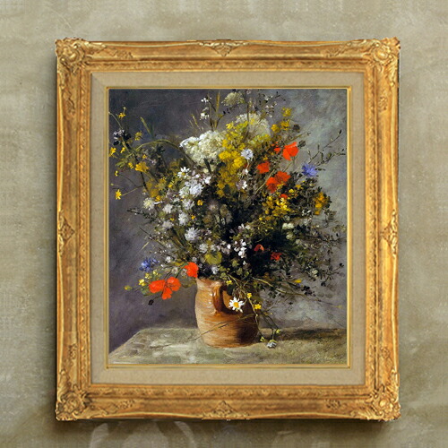 【油絵 直筆仕上げ】ルノワール Flowers in a Vase F10 【額入り】 絵画 販売 10号 油彩 静物画 671×597mm 複製画 送料無料 プレゼント ギフト 開店祝い 開業祝い 退職祝い 新築祝い リビング 玄関 モダン アートフレーム 壁掛け