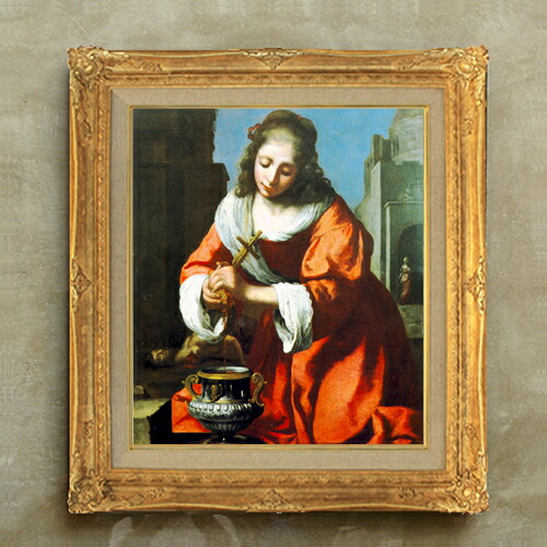 【油絵 直筆仕上げ】フェルメール Saint Praxidis F10 【額入り】 絵画 販売 10号 油彩 人物画 671×597mm 複製画 送料無料 プレゼント ギフト 開店祝い 開業祝い 退職祝い 新築祝い リビング 玄関 モダン アートフレーム 壁掛け