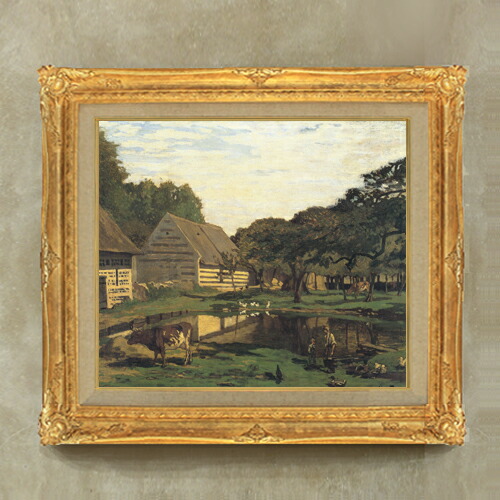 【油絵 直筆仕上げ】クロード・モネ ノルマンディーの農家の庭 F10 【額入り】 絵画 販売 10号 油彩 風景画 671×597mm 複製画 送料無料 プレゼント ギフト 開店祝い 開業祝い 退職祝い 新築祝い リビング 玄関 モダン アートフレーム 壁掛け