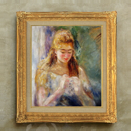 楽天市場】【油絵 直筆仕上げ】ルノワール 編み物をする女 F8 【額入り