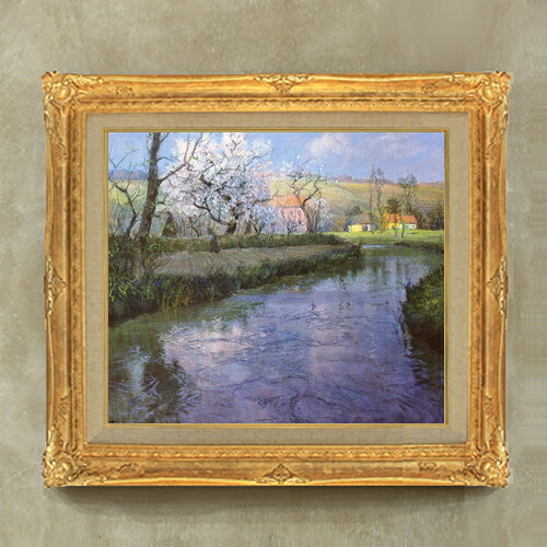 【油絵 直筆仕上げ】フリット・タヴロー フレンチリバーの風景 F10 【額入り】 絵画 販売 10号 油彩 風景画 671×597mm 複製画 送料無料 プレゼント ギフト 開店祝い 開業祝い 退職祝い 新築祝い リビング 玄関 モダン アートフレーム 壁掛け
