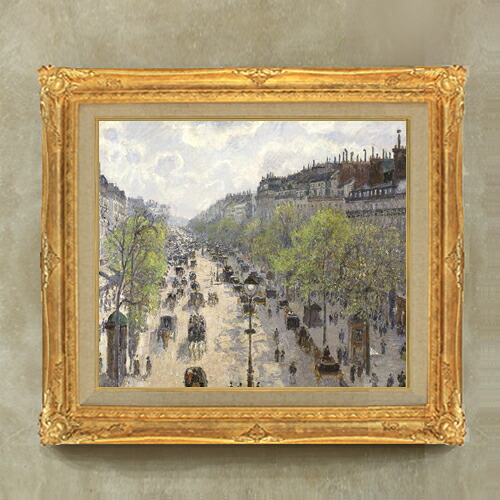 【油絵 直筆仕上げ】カミーユ・ピサロ Boulevard Montmartre, Spring F10 【アップグレード額縁】 絵画 販売 10号 油彩 風景画 664&times;589mm 複製画 送料無料 プレゼント ギフト 開店祝い 開業祝い 退職祝い 新築祝い リビング アートフレーム 壁掛け｜絵画販売アートレスト 33,670円