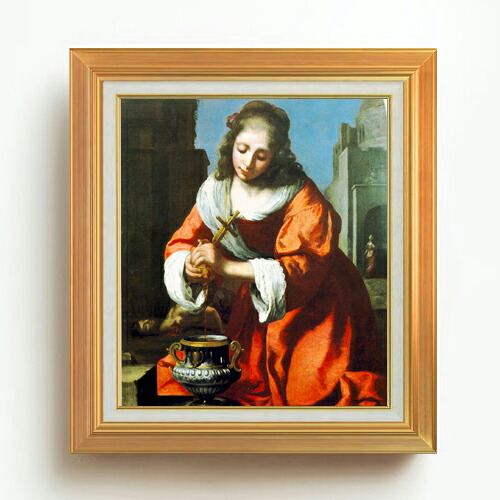【油絵 直筆仕上げ】フェルメール Saint Praxidis F10 【アップグレード額】 絵画 販売 10号 油彩 人物画 677×603mm 複製画 送料無料 プレゼント ギフト 開店祝い 開業祝い 退職祝い 新築祝い リビング 玄関 モダン アートフレーム 壁掛け
