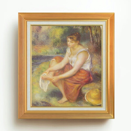 【油絵 直筆仕上げ】ルノワール 足を拭く少女 F10 【アップグレード額】 絵画 販売 10号 油彩 人物画 677&times;603mm 複製画 送料無料 プレゼント ギフト 開店祝い 開業祝い 退職祝い 新築祝い リビング 玄関 モダン アートフレーム 壁掛け｜絵画販売アートレスト 33,670円