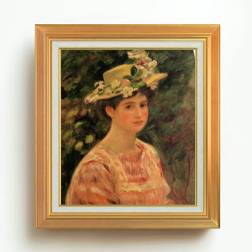 【油絵 直筆仕上げ】ルノワール バラの帽子を着飾る若い女 F10 【アップグレード額】 絵画 販売 10号 油彩 人物画 677×603mm 複製画 送料無料 プレゼント ギフト 開店祝い 開業祝い 退職祝い 新築祝い リビング 玄関 モダン アートフレーム 壁掛け 33,670円