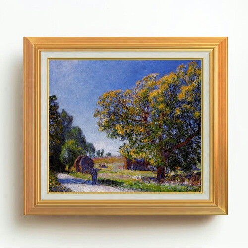 【油絵 直筆仕上げ】シスレー 森林、まわりの風景 F10 【アップグレード額】 絵画 販売 10号 油彩 風景画 677&times;603mm 複製画 送料無料 プレゼント ギフト 開店祝い 開業祝い 退職祝い 新築祝い リビング 玄関 モダン アートフレーム 壁掛け｜絵画販売アートレスト