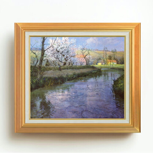 【油絵 直筆仕上げ】フリット・タヴロー フレンチリバーの風景 F10 【アップグレード額】 絵画 販売 10号 油彩 風景画 677×603mm 複製画 送料無料 プレゼント ギフト 開店祝い 開業祝い 退職祝い 新築祝い リビング 玄関 モダン アートフレーム 壁掛け