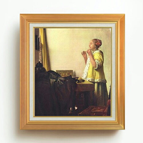 【油絵 直筆仕上げ】フェルメール 真珠の首飾りの女 F10 【アップグレード額】 絵画 販売 10号 油彩 人物画 677×603mm 複製画 送料無料 プレゼント ギフト 開店祝い 開業祝い 退職祝い 新築祝い リビング 玄関 モダン アートフレーム 壁掛け
