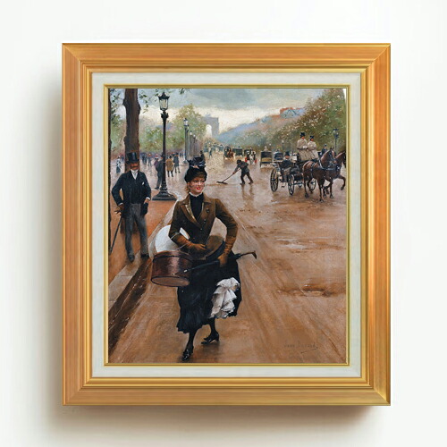 【油絵 直筆仕上げ】ジャン・ベロー シャンゼリゼの帽子屋 F10 【アップグレード額】 絵画 販売 10号 油彩 風景画 677×603mm 複製画 送料無料 プレゼント ギフト 開店祝い 開業祝い 退職祝い 新築祝い リビング 玄関 モダン アートフレーム 壁掛け