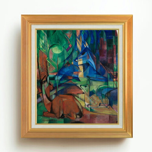 【油絵 直筆仕上げ】マルク 森への帰還2 F10 【アップグレード額】 絵画 販売 10号 油彩 抽象画 677&times;603mm 複製画 送料無料 プレゼント ギフト 開店祝い 開業祝い 退職祝い 新築祝い リビング 玄関 モダン アートフレーム 壁掛け｜絵画販売アートレスト