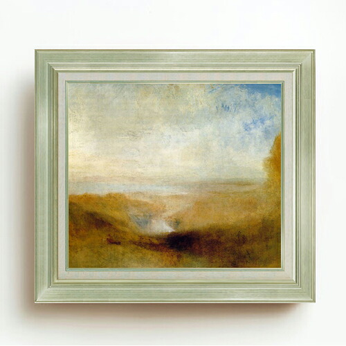 【油絵 直筆仕上げ】ターナー 遠くの川と入り江の風景 F10 【アップグレード額】 絵画 販売 10号 油彩 風景画 677&times;603mm 複製画 送料無料 プレゼント ギフト 開店祝い 開業祝い 退職祝い 新築祝い リビング 玄関 モダン アートフレーム 壁掛け｜絵画販売アートレスト
