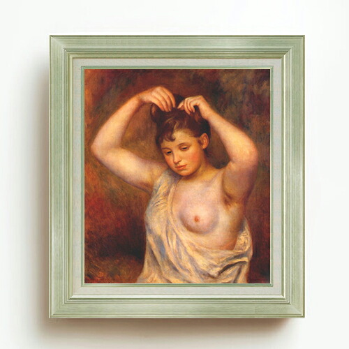 【油絵 直筆仕上げ】ルノワール 髪を編む女 F10 【アップグレード額】 絵画 販売 10号 油彩 人物画 677&times;603mm 複製画 送料無料 プレゼント ギフト 開店祝い 開業祝い 退職祝い 新築祝い リビング 玄関 モダン アートフレーム 壁掛け｜絵画販売アートレスト