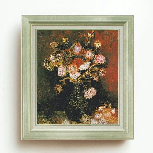 【油絵 直筆仕上げ】ゴッホ シオンとフロックスのある花瓶 F10 【アップグレード額】 絵画 販売 10号 油彩 静物画 677&times;603mm 複製画 送料無料 プレゼント ギフト 開店祝い 開業祝い 退職祝い 新築祝い リビング 玄関 モダン アートフレーム 壁掛け｜絵画販売アートレスト 33,670円