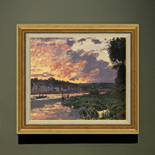 【油絵 直筆仕上げ】クロード・モネ ブジーヴァルのセーヌ川、夕暮れ F10 【アップグレード額】 絵画 販売 10号 油彩 風景画 681×607mm 複製画 送料無料 プレゼント ギフト 開店祝い 開業祝い 退職祝い 新築祝い リビング 玄関 モダン アートフレーム 壁掛け 33,670円