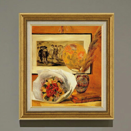 【油絵 直筆仕上げ】ルノワール 花束 F10 【アップグレード額】 絵画 販売 10号 油彩 静物画 681×607mm 複製画 送料無料 プレゼント ギフト 開店祝い 開業祝い 退職祝い 新築祝い リビング 玄関 モダン アートフレーム 壁掛け