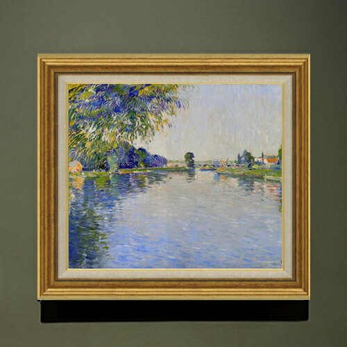 【油絵 直筆仕上げ】カイユボット セーヌ川の景色 F10 【アップグレード額】 絵画 販売 10号 油彩 風景画 681&times;607mm 複製画 送料無料 プレゼント ギフト 開店祝い 開業祝い 退職祝い 新築祝い リビング 玄関 モダン アートフレーム 壁掛け｜絵画販売アートレスト