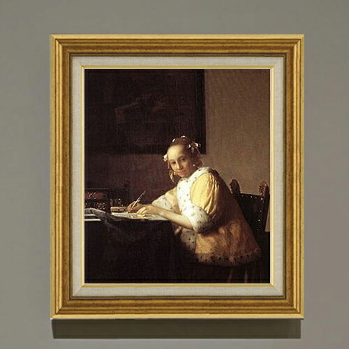 【油絵 直筆仕上げ】フェルメール 手紙を書く女 F10 【アップグレード額】 絵画 販売 10号 油彩 人物画 681×607mm 複製画 送料無料 プレゼント ギフト 開店祝い 開業祝い 退職祝い 新築祝い リビング 玄関 モダン アートフレーム 壁掛け