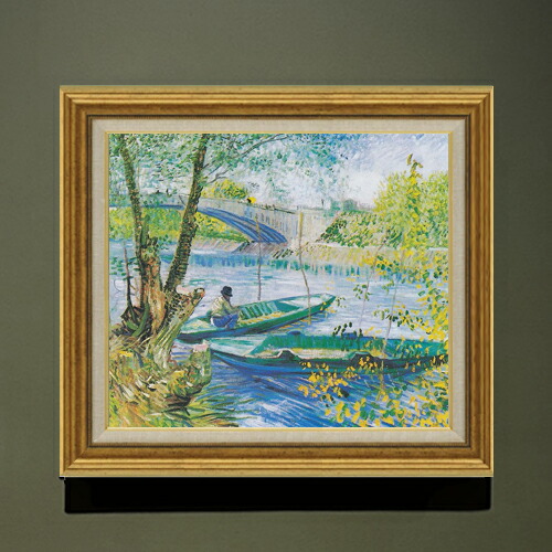 【油絵 直筆仕上げ】ゴッホ 春の釣り F10 【アップグレード額】 絵画 販売 10号 油彩 風景画 681×607mm 複製画 送料無料 プレゼント ギフト 開店祝い 開業祝い 退職祝い 新築祝い リビング 玄関 モダン アートフレーム 壁掛け