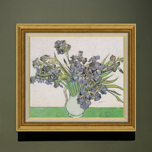 【油絵 直筆仕上げ】ゴッホ 静物：アイリスのある花瓶 F10 【アップグレード額】 絵画 販売 10号 油彩 静物画 681×607mm 複製画 送料無料 プレゼント ギフト 開店祝い 開業祝い 退職祝い 新築祝い リビング 玄関 モダン アートフレーム 壁掛け