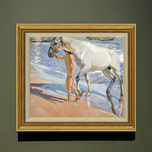 【油絵 直筆仕上げ】ソローリャ The Horses Bath F10 【アップグレード額】 絵画 販売 10号 油彩 風景画 681×607mm 複製画 送料無料 プレゼント ギフト 開店祝い 開業祝い 退職祝い 新築祝い リビング 玄関 モダン アートフレーム 壁掛け