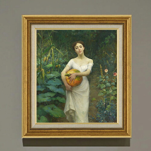 【油絵 直筆仕上げ】ファウストゾナロ Young Girl Carrying a Pumpkin F10 【アップグレード額】 絵画 販売 10号 油彩 人物画 681×607mm 複製画 送料無料 プレゼント ギフト 開店祝い 開業祝い 退職祝い 新築祝い リビング 玄関 モダン アートフレーム 壁掛け