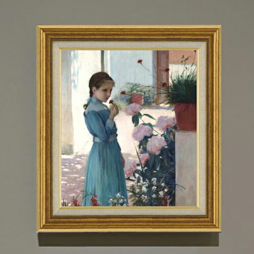 【油絵 直筆仕上げ】ルシニョール The girl with carnation F10 【アップグレード額】 絵画 販売 10号 油彩 人物画 681×607mm 複製画 送料無料 プレゼント ギフト 開店祝い 開業祝い 退職祝い 新築祝い リビング 玄関 モダン アートフレーム 壁掛け