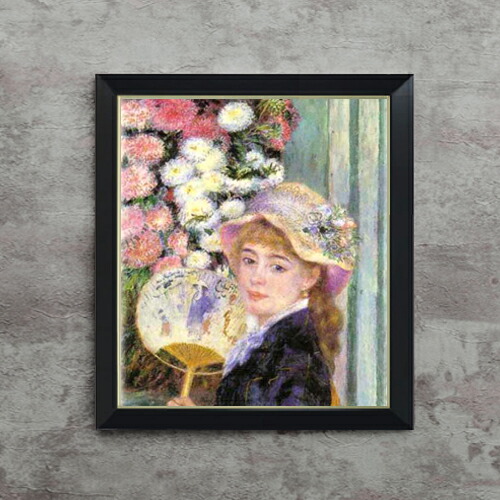 【油絵 直筆仕上げ】ルノワール 団扇を持つ少女 F10 【シンプルフレーム】 絵画 販売 10号 油彩 人物画 560×485mm 複製画 送料無料 プレゼント ギフト 開店祝い 開業祝い 退職祝い 新築祝い リビング 玄関 モダン アートフレーム 壁掛け