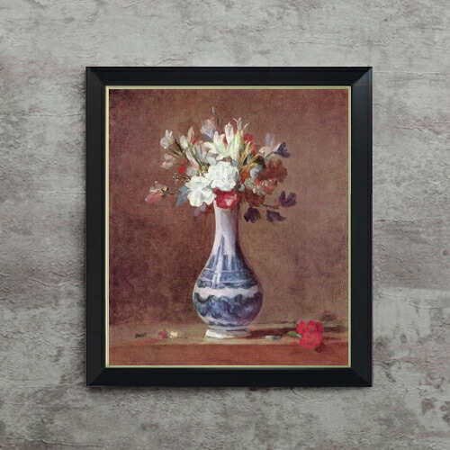 【油絵 直筆仕上げ】シャルダン 花瓶の花 F10 【シンプルフレーム】 絵画 販売 10号 油彩 静物画 560×485mm 複製画 送料無料 プレゼント ギフト 開店祝い 開業祝い 退職祝い 新築祝い リビング 玄関 モダン アートフレーム 壁掛け