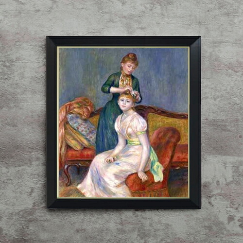【油絵 直筆仕上げ】ルノワール 髪かざり F10 【シンプルフレーム】 絵画 販売 10号 油彩 人物画 560×485mm 複製画 送料無料 プレゼント ギフト 開店祝い 開業祝い 退職祝い 新築祝い リビング 玄関 モダン アートフレーム 壁掛け|絵画販売アートレスト