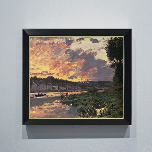 【油絵 直筆仕上げ】クロード・モネ ブジーヴァルのセーヌ川、夕暮れ F10 【シンプルフレーム】 絵画 販売 10号 油彩 風景画 560&times;485mm 複製画 送料無料 プレゼント ギフト 開店祝い 開業祝い 退職祝い 新築祝い リビング 玄関 モダン アートフレーム 壁掛け｜絵画販売アートレスト