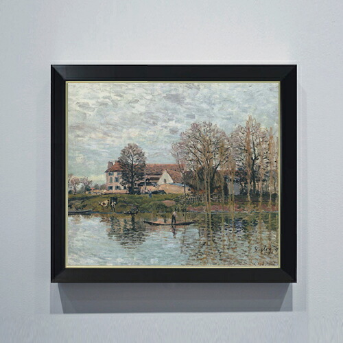 【油絵 直筆仕上げ】シスレー ポールマルリの風景 F10 【シンプルフレーム】 絵画 販売 10号 油彩 風景画 560×485mm 複製画 送料無料 プレゼント ギフト 開店祝い 開業祝い 退職祝い 新築祝い リビング 玄関 モダン アートフレーム 壁掛け