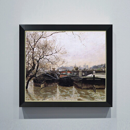 【油絵 直筆仕上げ】フリット・タヴロー Flooding by the Seine F10 【シンプルフレーム】 絵画 販売 10号 油彩 風景画 560&times;485mm 複製画 送料無料 プレゼント ギフト 開店祝い 開業祝い 退職祝い 新築祝い リビング 玄関 モダン アートフレーム 壁掛け｜絵画販売アートレスト