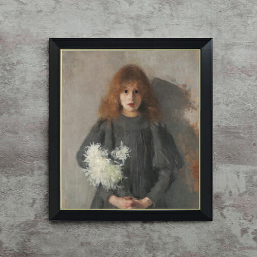 【油絵 直筆仕上げ】ボズナンスカ Girl with Chrysanthemums F10 【シンプルフレーム】 絵画 販売 10号 油彩 人物画 560&times;485mm 複製画 送料無料 プレゼント ギフト 開店祝い 開業祝い 退職祝い 新築祝い リビング 玄関 モダン アートフレーム 壁掛け｜絵画販売アートレスト 30,875円