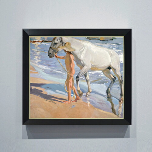 【油絵 直筆仕上げ】ソローリャ The Horses Bath F10 【シンプルフレーム】 絵画 販売 10号 油彩 風景画 560×485mm 複製画 送料無料 プレゼント ギフト 開店祝い 開業祝い 退職祝い 新築祝い リビング 玄関 モダン アートフレーム 壁掛け|絵画販売アートレスト
