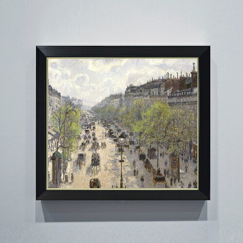 【油絵 直筆仕上げ】カミーユ・ピサロ Boulevard Montmartre, Spring F10 【シンプルフレーム】 絵画 販売 10号 油彩 風景画 560&times;485mm 複製画 送料無料 プレゼント ギフト 開店祝い 開業祝い 退職祝い 新築祝い リビング 玄関 モダン アートフレーム 壁掛け｜絵画販売アートレスト