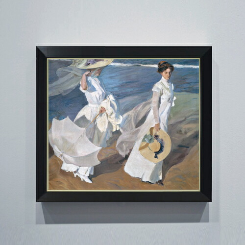 【油絵 直筆仕上げ】ソローリャ Strolling along the Seashore F10 【シンプルフレーム】 絵画 販売 10号 油彩 風景画 560×485mm 複製画 送料無料 プレゼント ギフト 開店祝い 開業祝い 退職祝い 新築祝い リビング 玄関 モダン アートフレーム 壁掛け