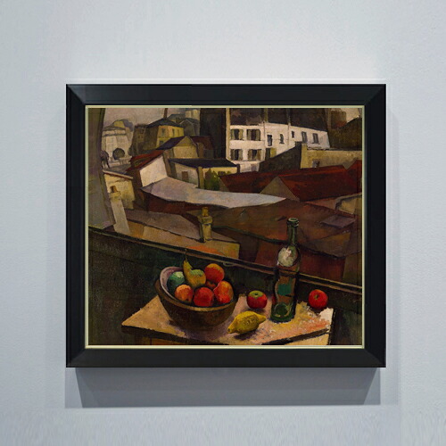 【油絵 直筆仕上げ】ディエゴ・リベラ Knife and Fruit in Front of the Window F10 【シンプルフレーム】 絵画 販売 10号 油彩 風景画 560×485mm 複製画 送料無料 プレゼント ギフト 開店祝い 開業祝い 退職祝い 新築祝い リビング 玄関 モダン アートフレーム 壁掛け|絵画販売アートレスト