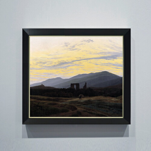 【油絵 直筆仕上げ】フリードリヒ Ruin of Eldena in the Giant Mountains F10 【シンプルフレーム】 絵画 販売 10号 油彩 風景画 560×485mm 複製画 送料無料 プレゼント ギフト 開店祝い 開業祝い 退職祝い 新築祝い リビング 玄関 モダン アートフレーム 壁掛け