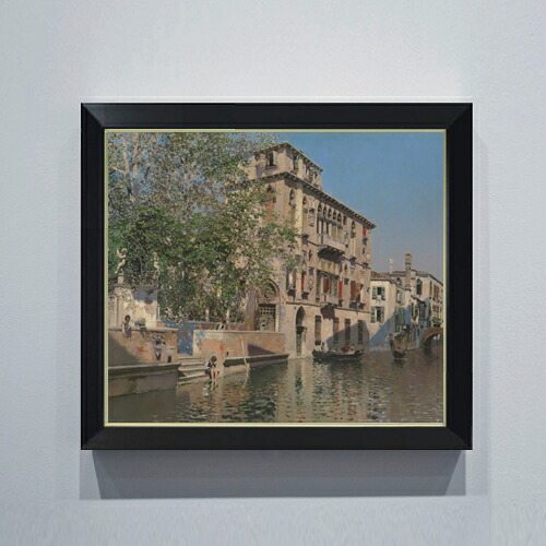 【油絵 直筆仕上げ】マルティン・リコ A Canal in Venice F10 【シンプルフレーム】 絵画 販売 10号 油彩 風景画 560&times;485mm 複製画 送料無料 プレゼント ギフト 開店祝い 開業祝い 退職祝い 新築祝い リビング 玄関 モダン アートフレーム 壁掛け｜絵画販売アートレスト