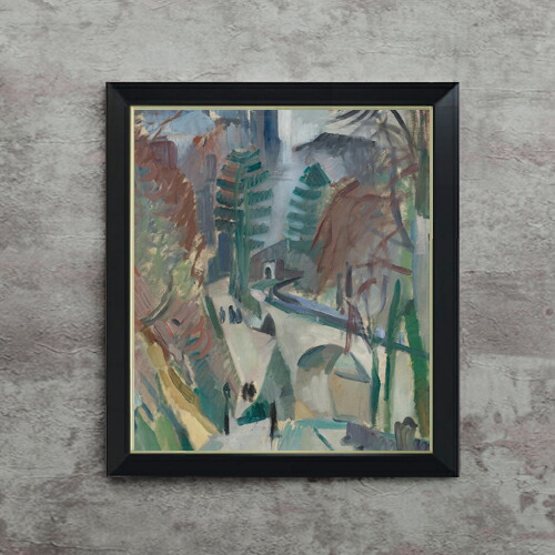 【油絵 直筆仕上げ】ドローネー ラオンの風景 F10 【シンプルフレーム】 絵画 販売 10号 油彩 抽象画 560×485mm 複製画 送料無料 プレゼント ギフト 開店祝い 開業祝い 退職祝い 新築祝い リビング 玄関 モダン アートフレーム 壁掛け
